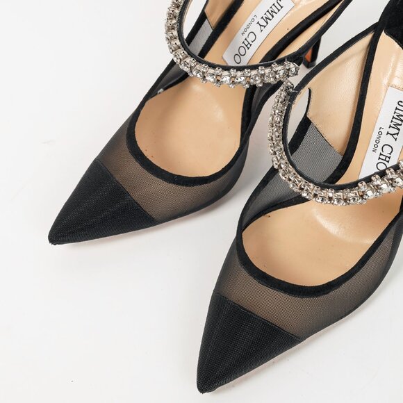 Jimmy Choo Bing 100 Black Mesh & Suede Crystal-Embellished Mules - Picture 6 of 10